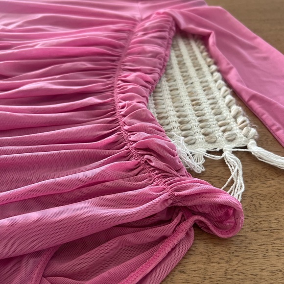 Free People Intimately Pink Ruched Mesh Long Sleeve Bodysuit Small - Picture 6 of 8